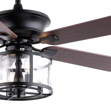 Braxton 52" Farmhouse Industrial Iron Drum Shade LED Ceiling Fan With Remote - JONATHAN Y